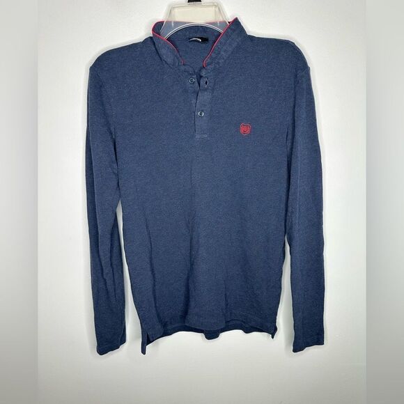 The Kooples Men’s Navy Blue Long Sleeve Polo Shirt Sz Small Officer Collar - Picture 2 of 5